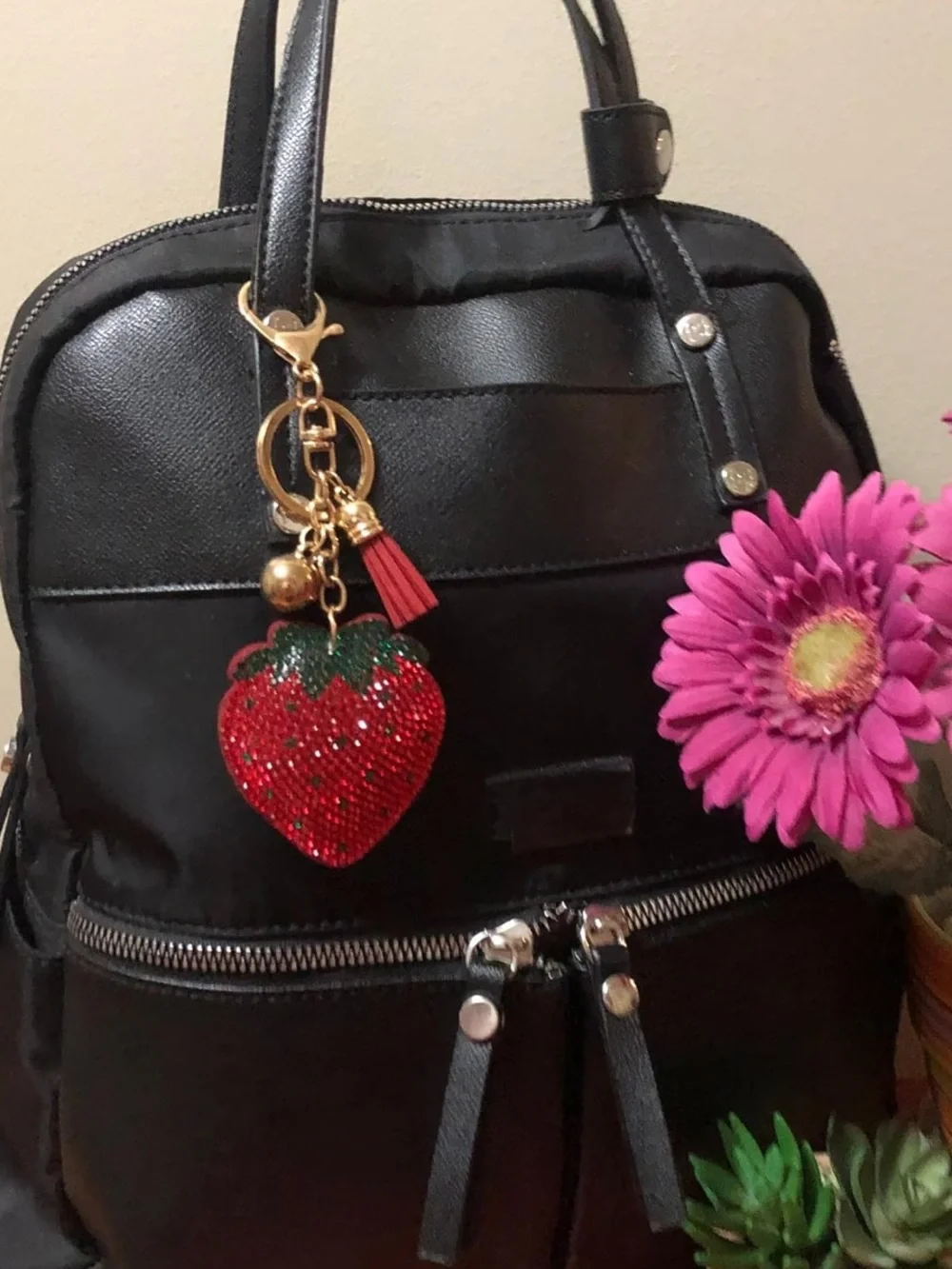 NWT! Strawberry Bedazzled Strawberry Bag Charm Keychain